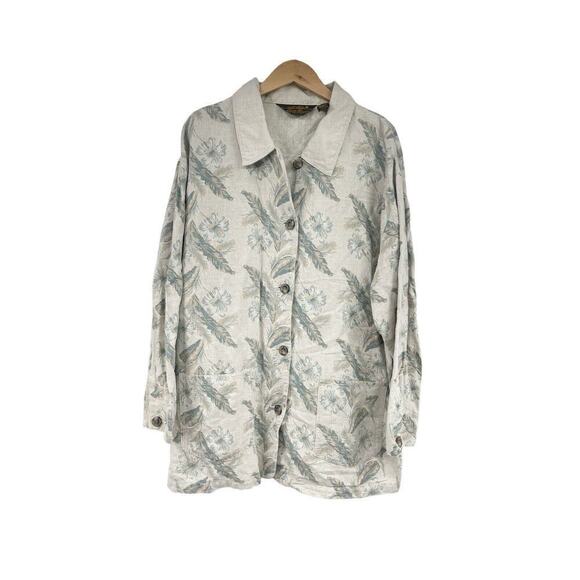 Eddie Bauer Linen Blend Hawaiian Style Floral Oversized Jacket Womens Large - Picture 1 of 9